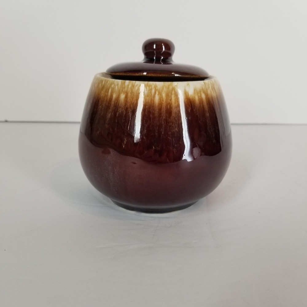 McCoy Pottery Sugar Bowl with Lid Brown Drip Glaze Vintage Ceramic Cabin‎ Rustic